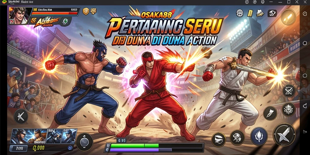 Tampilan antarmuka menyerupai arena pertarungan yang menggugah semangat.