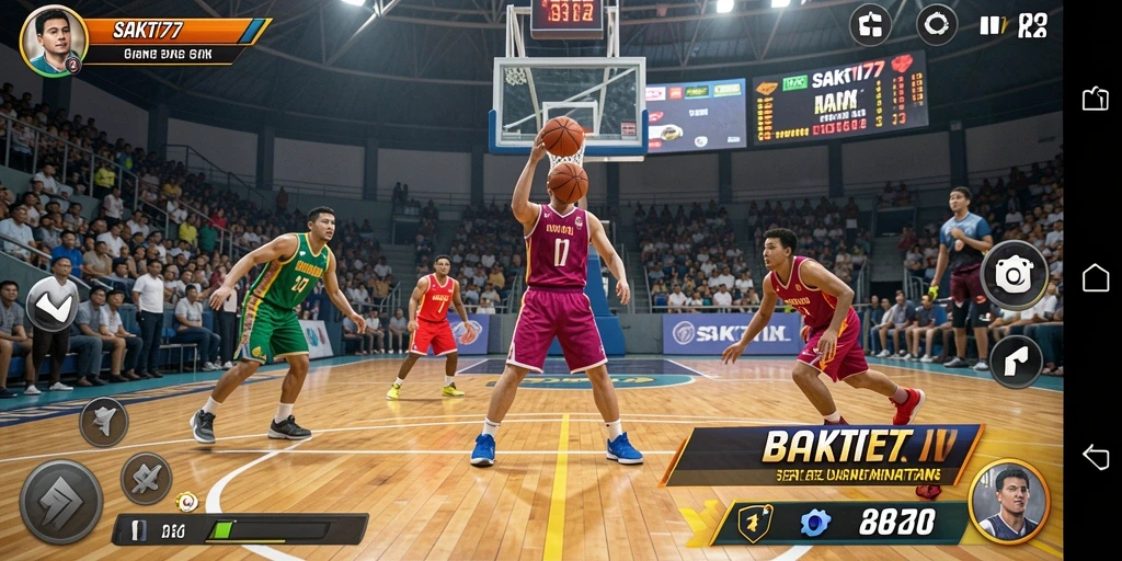 Tampilan antarmuka SAKTI77 saat bermain basket.