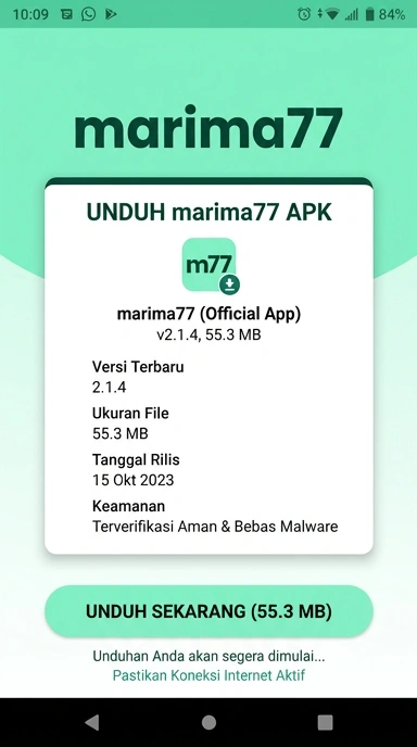 Tampilan halaman APK marima77