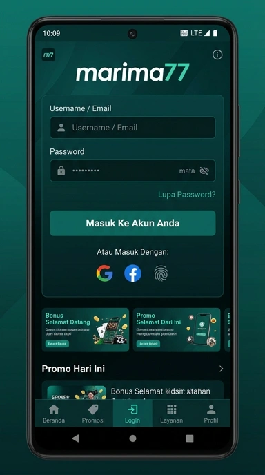 Tampilan halaman login marima77